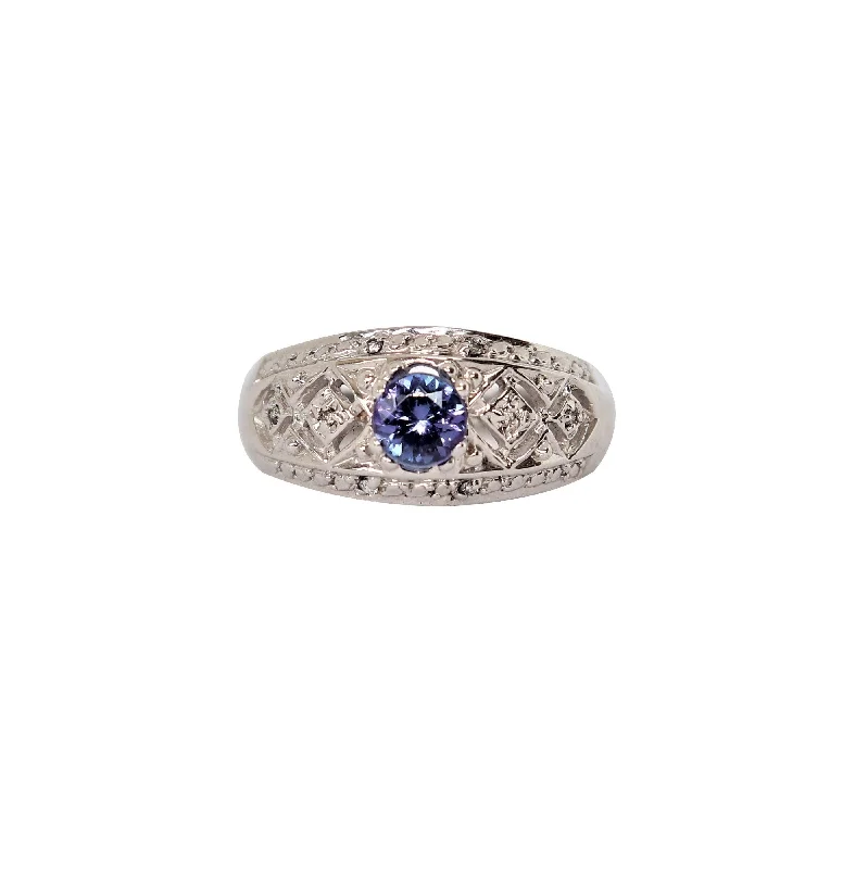 Wedding proposal engagement rings for women-White Gold Oval Tanzanite and Diamond Filigree Ring