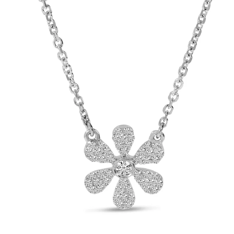 Pearl necklace for women-14K White Gold 0.15ctw Diamond Flower Necklace