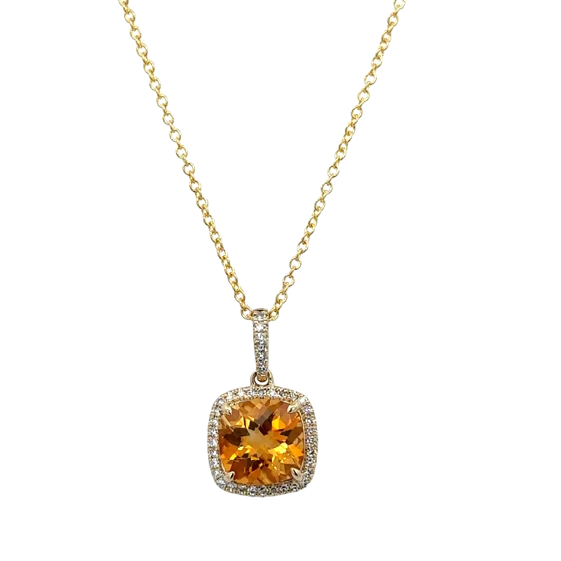 Custom gold pendant necklace for women-Citrine and Diamond Pendant in Yellow Gold