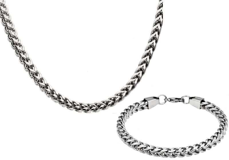 Collar necklace for women-Mens Stainless Steel Rounded Franco Link Chain Set