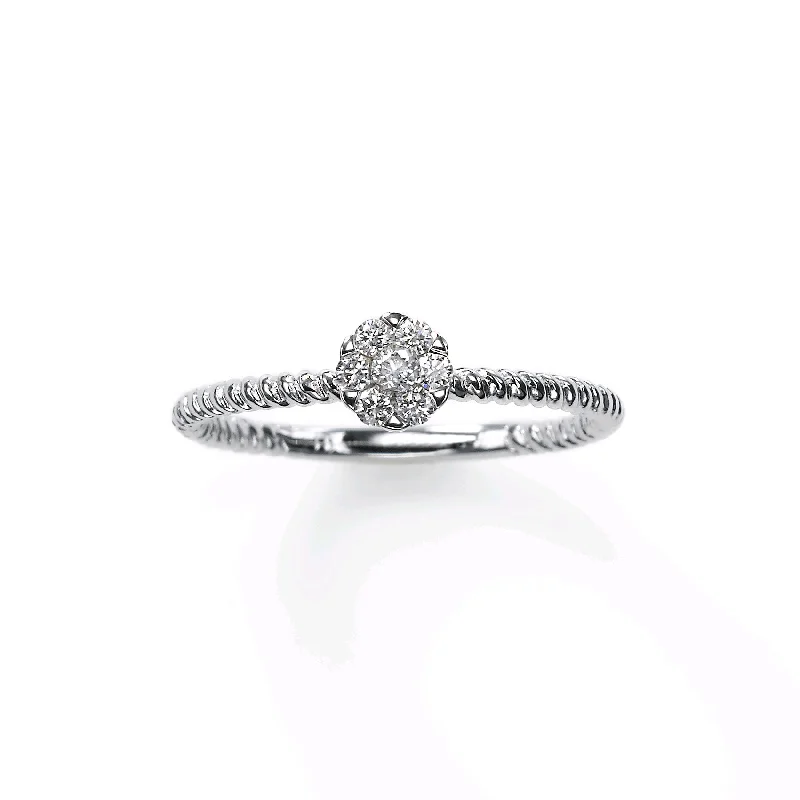 Engagement rings for brides-to-be for women-Petite Pavé Diamond Cluster Ring, 14K White Gold