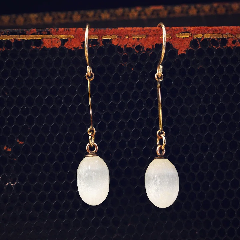 Large statement earrings for women-A Graceful Pair of Selenite Drop Earrings