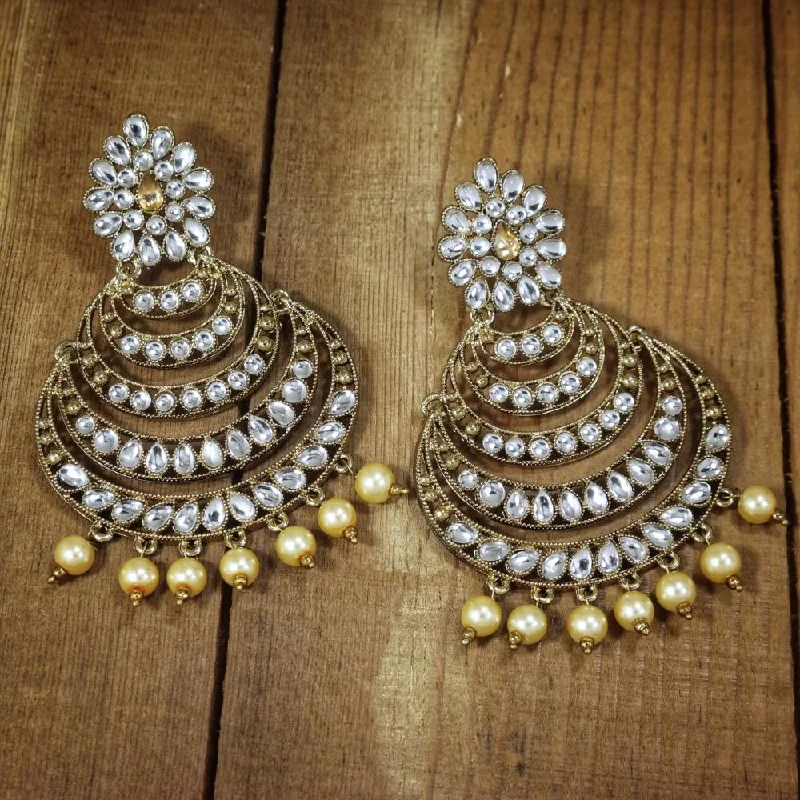 Big earrings for women-Etnico Gold Plated Traditional Kundan and Pearl Chandbali Earrings for Women (E2869W)