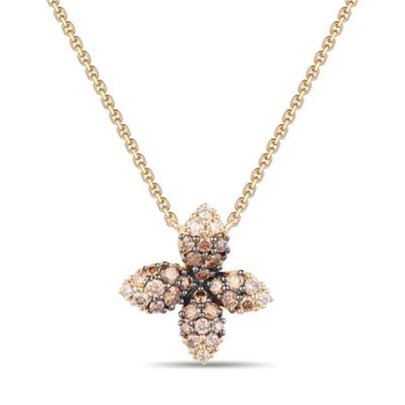 Trendy necklace for women-14K Yellow Gold 0.46ctw Brown Diamond Ombre Flower Necklace by Le Vian