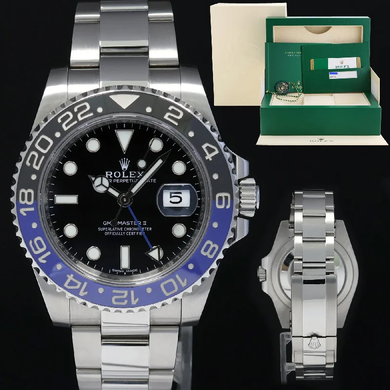 Round dial wristwatches-2016 PAPERS MINT Rolex GMT Master II 116710 BLNR Steel Ceramic Batman Blue Watch