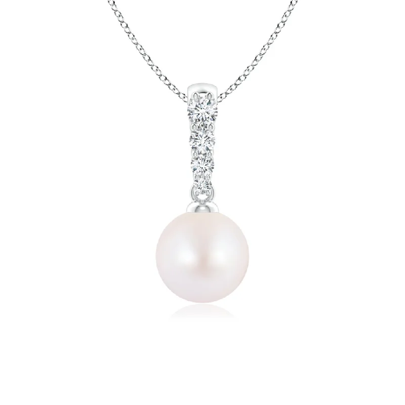 Luxury pearl necklace for women-14K White Gold 7-7.5mm Akoya Pearl & Diamond Drop Necklace