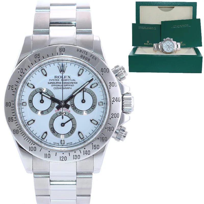 Wristwatches for daily wear-MINT 2005 Rolex Daytona 116520 White Dial Steel Chronograph 40mm Watch Box