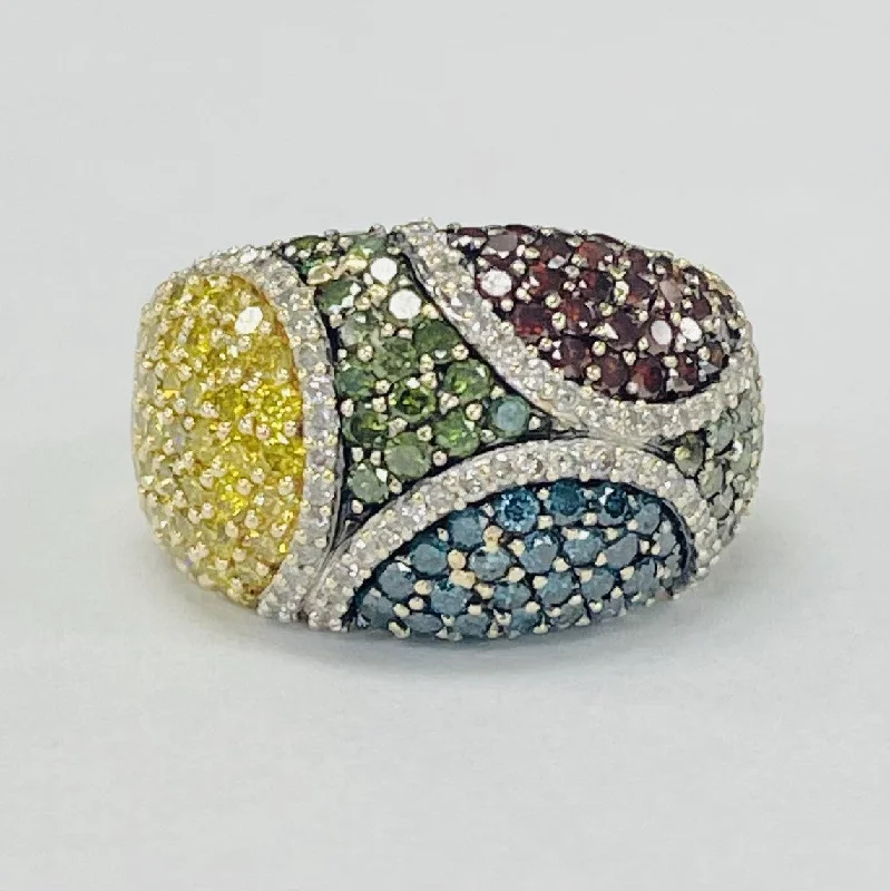 Personalized engagement rings for women-Vibrant Multi-Colored Diamond Fashion Estate Ring