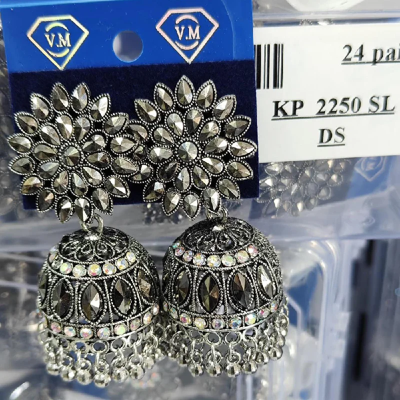 Large stud earrings for women-VM Imitation Oxidised Plated Austrian Stone Jhumki Earrings