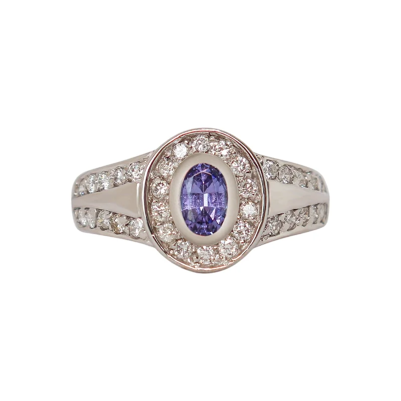 Engagement rings for proposal for women-White Gold Tube-set Oval Tanzanite and Channel-set Diamond Dress Ring