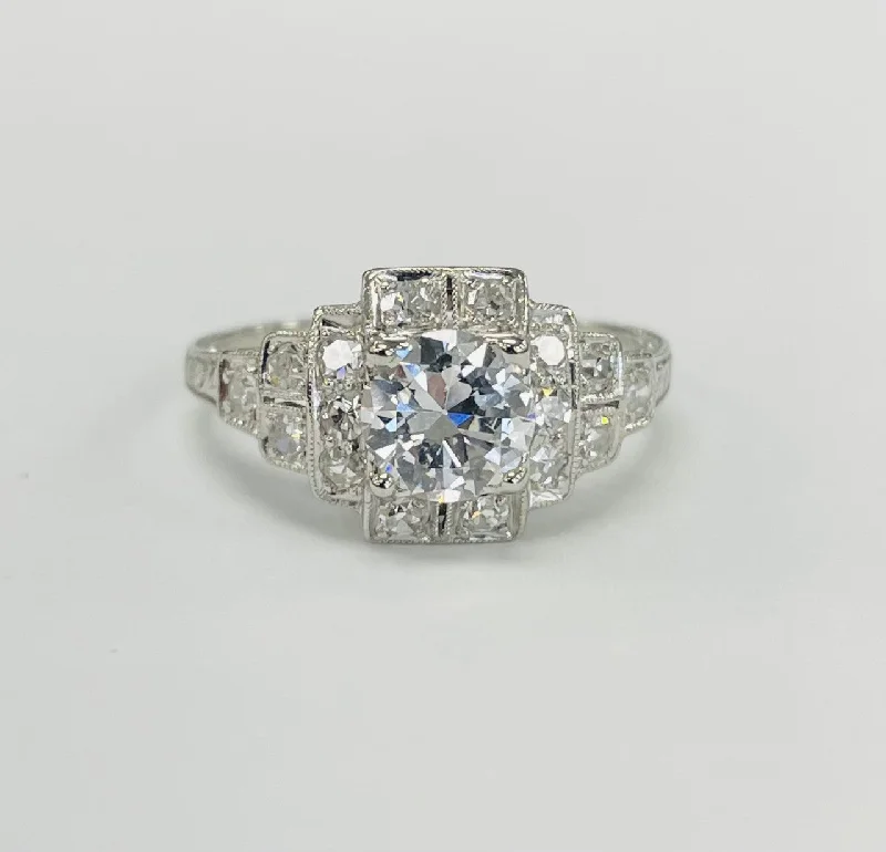 Sapphire and diamond engagement rings for women-Vintage Platinum VS/Colorless Diamond Estate Ring