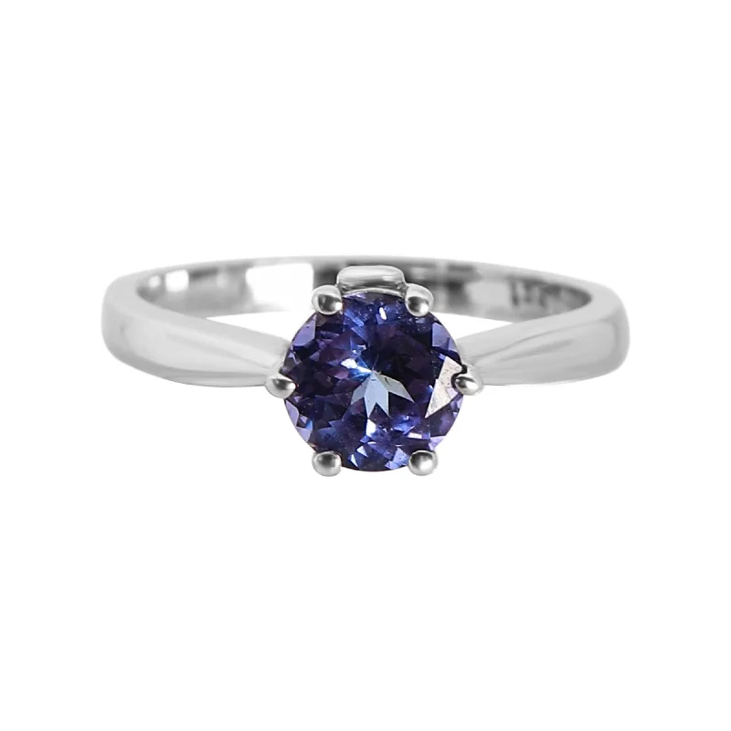 Engagement rings for romantic proposal for women-Six Claw Round Tanzanite and Diamond with Doughnuts on the side