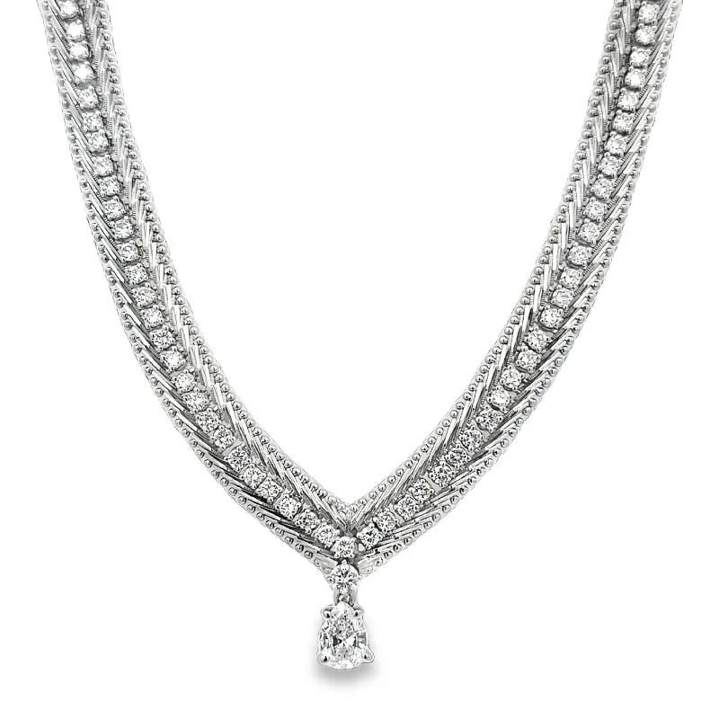 Colorful necklace for women-Statement Mesh Pear Cut Diamond Necklace in 18k White Gold