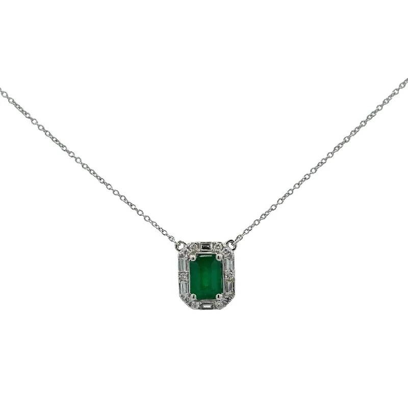 Silver necklace for women-Emerald and Diamond Necklace in White Gold