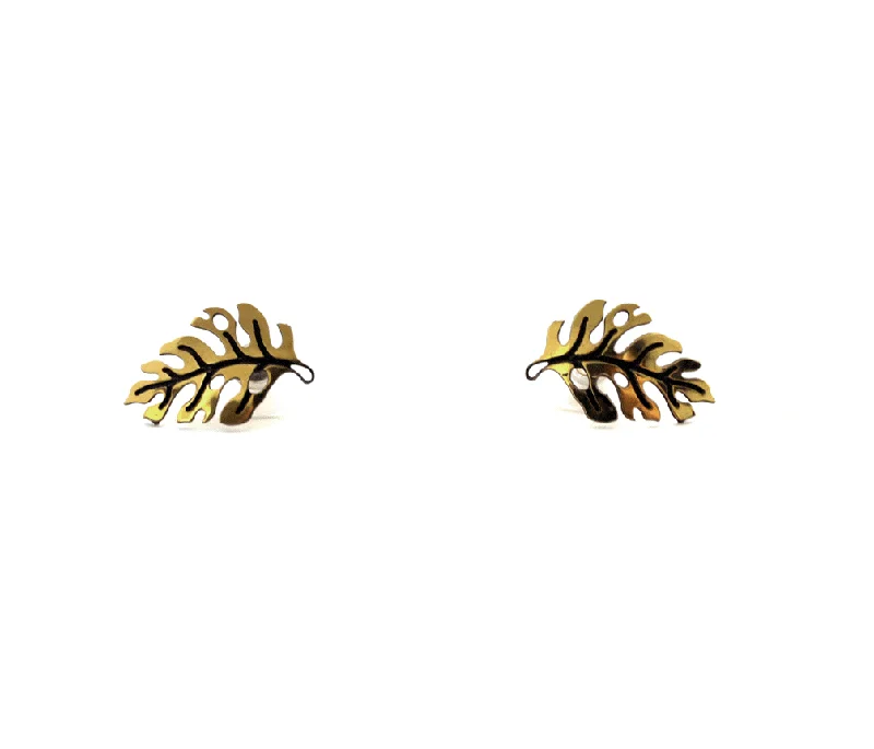 Gold earrings for women-Monstera Leaf La'ape