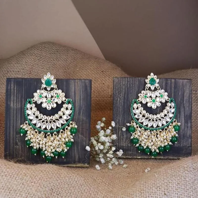 Simple earrings for women-Etnico Gold Plated Traditional Pearl Kundan Beaded Chandbali Earrings for Women/Girls (E3056G)