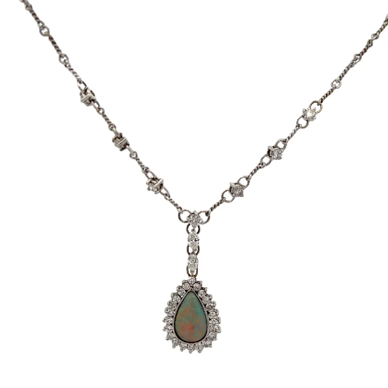 Infinity necklace for women-Australian Boulder Opal and Diamond Necklace in White Gold