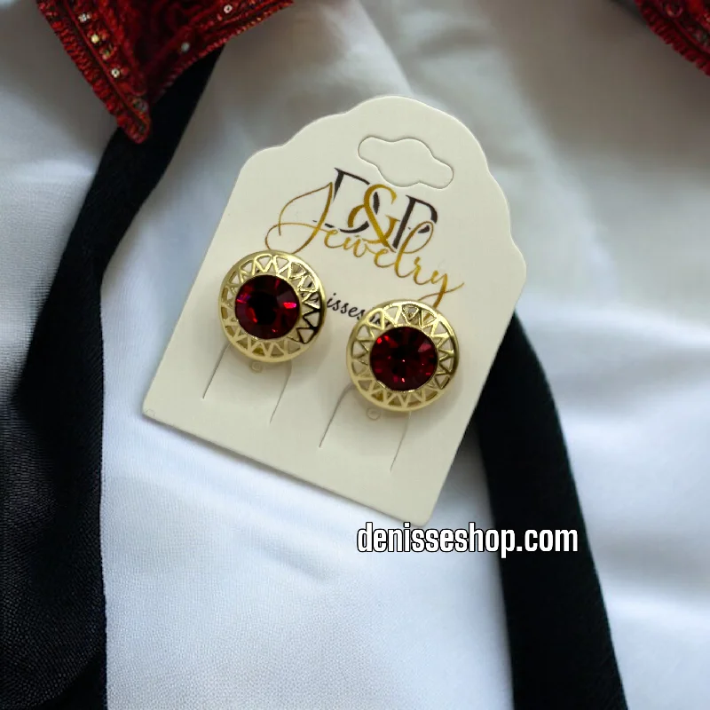 Custom gold earrings for women-14K ELEGANT RED EARRINGS E465