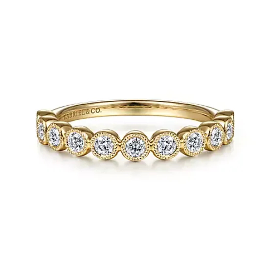 Round cut engagement rings for women-Yellow Gold Millgrain Bezel Diamond Stackable Ring