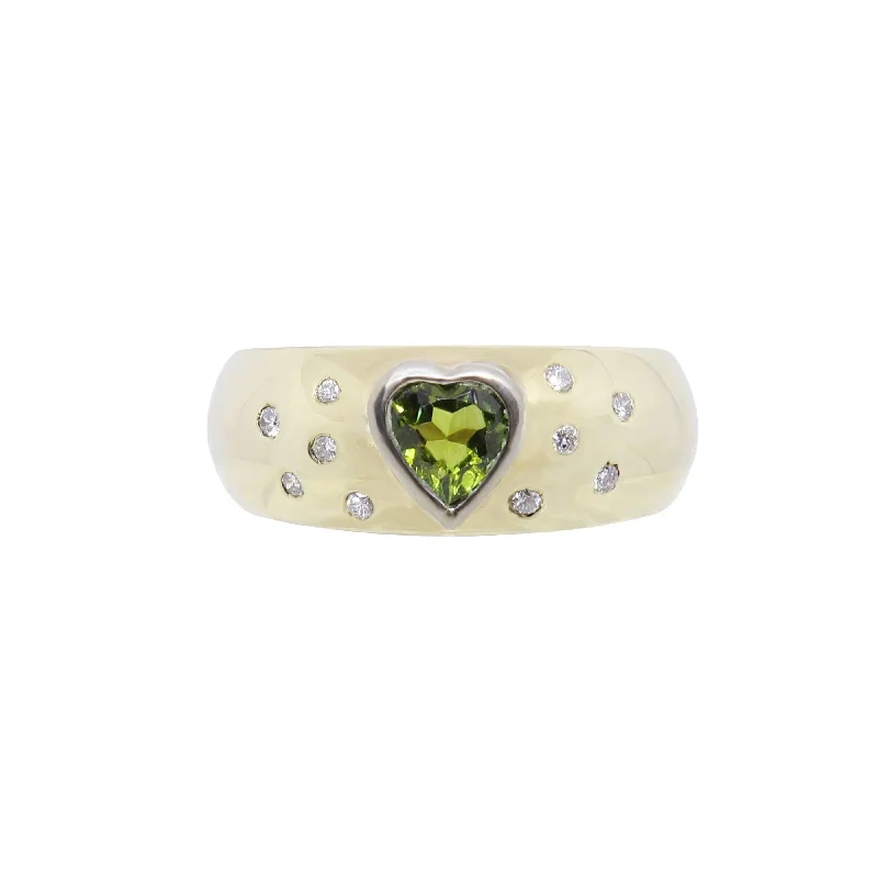 Emerald cut engagement rings for women-Green Tourmaline Heart with Diamonds Gold Ring