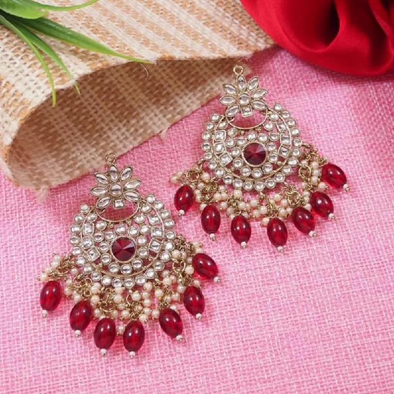 Handcrafted earrings for women-Etnico Gold Plated Traditional Kundan Pearl Chandbali Earrings For Women And Girls (E3153M)