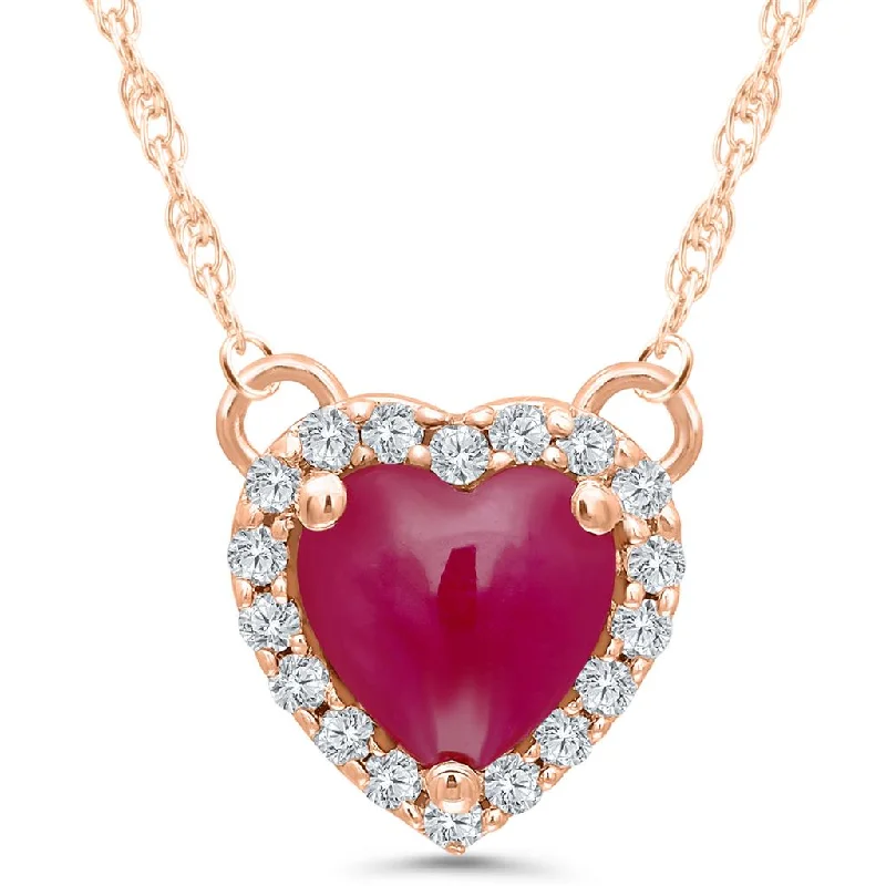 Adjustable silver necklace for women-14K Rose Gold 0.79ctw Heart Shaped Ruby & Diamond Halo Necklace