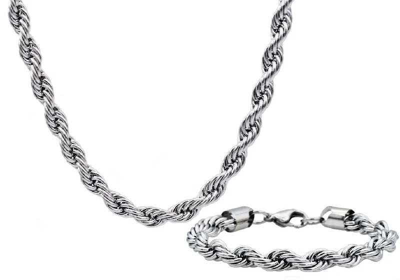 Adjustable necklace for women-Mens Stainless Steel Rope Link Chain Set