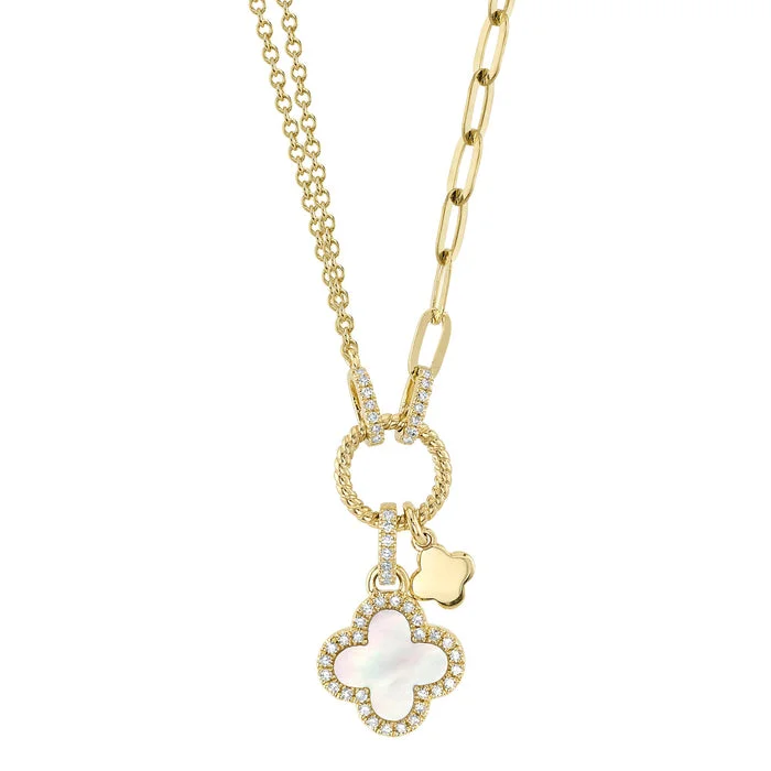 Infinity necklace for women-14K Yellow Gold 0.66ctw Mother of Pearl & Diamond Clover Necklace by Shy Creation