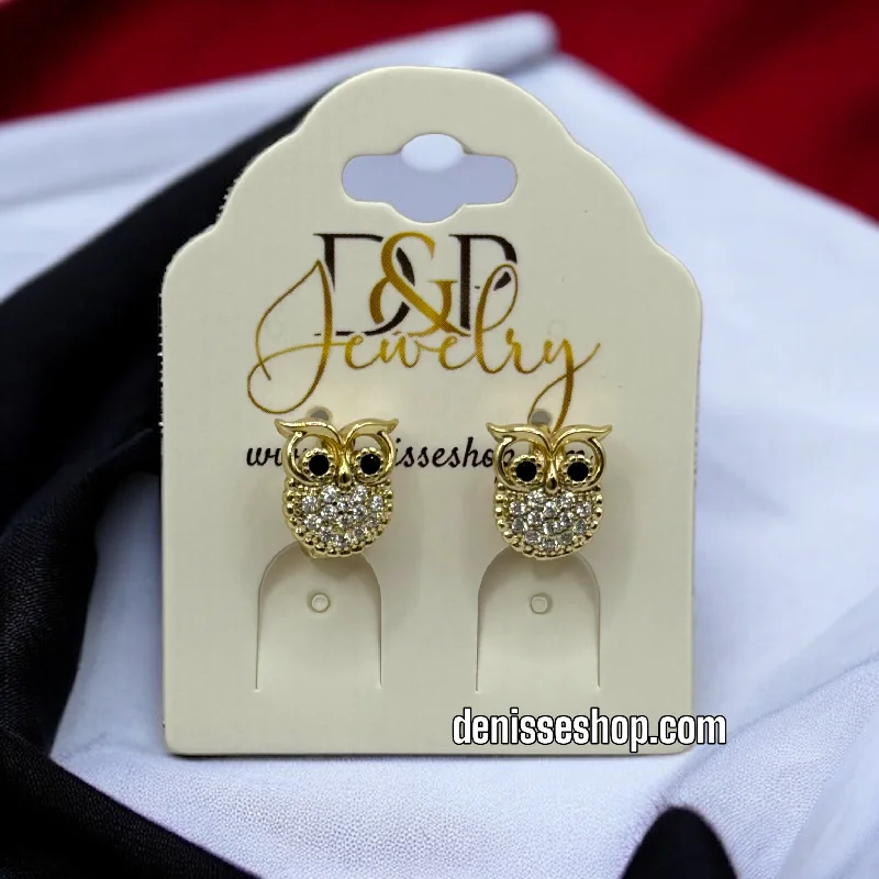 Matching earrings for women-14K OWL EARRINGS E472