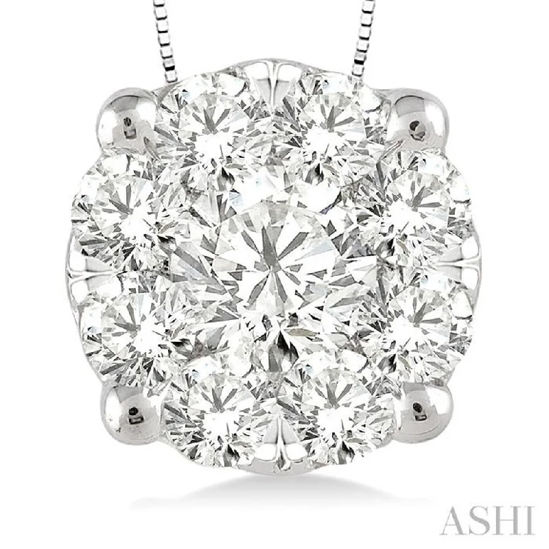 Romantic necklace for women-14K White Gold 0.35ctw Round Diamond Cluster Necklace