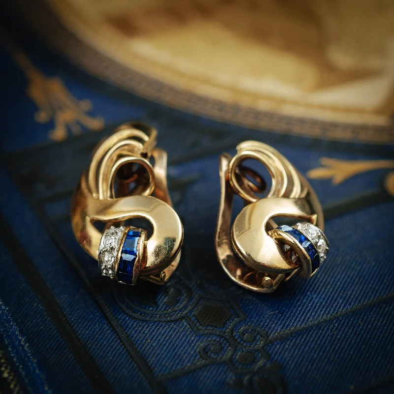 Chic drop earrings for women-Uber-Luxe Vintage Art Deco 'Cocktail Hour' Sapphire and Diamond Earrings