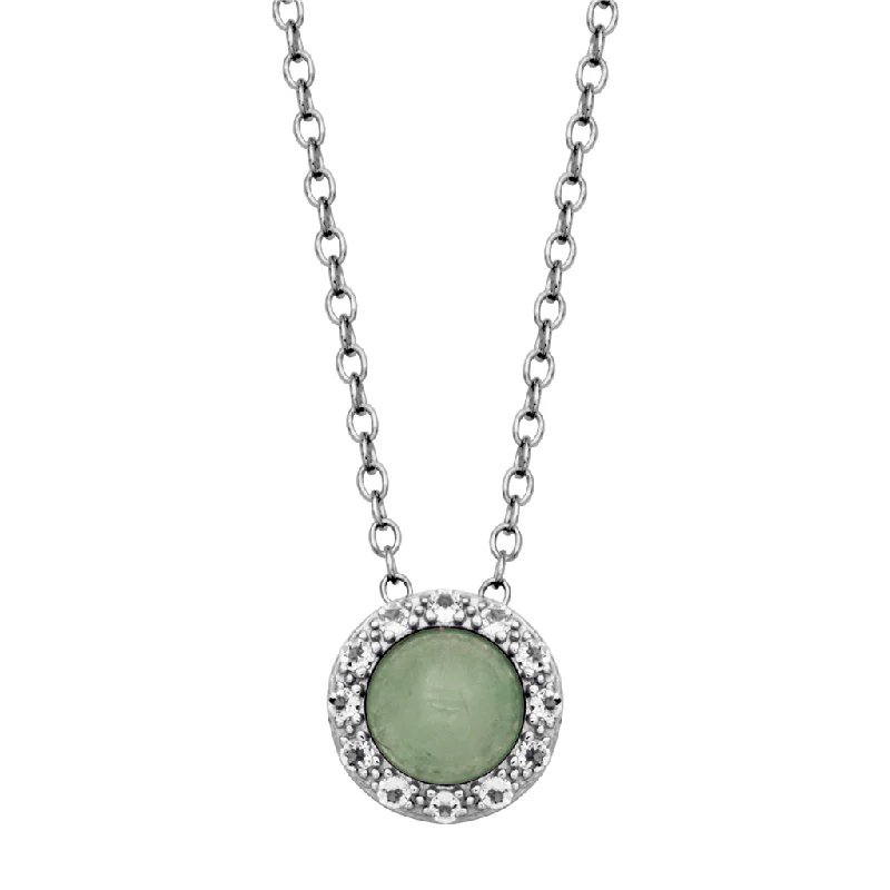 Ruby necklace for women-Sterling Silver Aquamarine & White Topaz Halo Necklace by Samuel B.