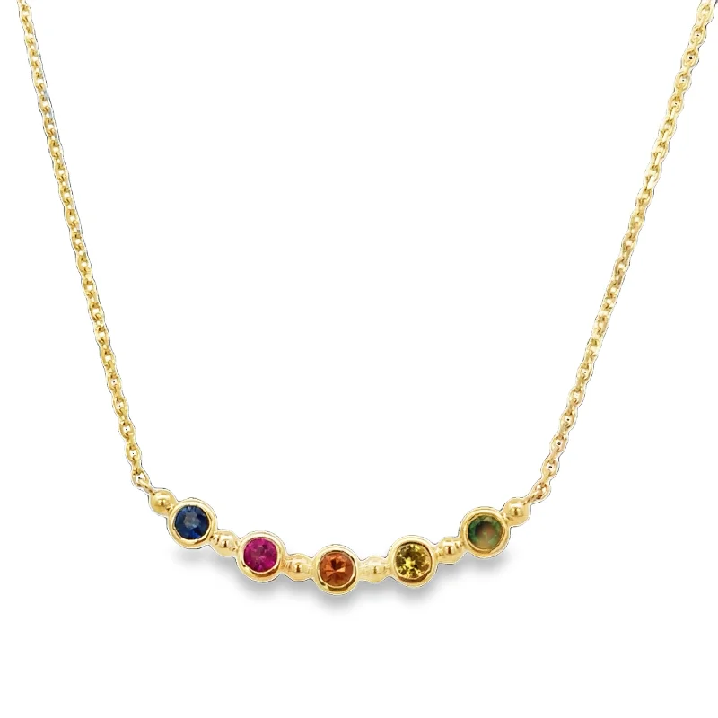 Boho necklace for women-Multicolored Sapphire Necklace in Yellow Gold