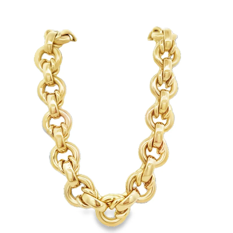 Vintage-inspired necklace for women-Heavy 16" Fancy Circle Link Necklace in 14k Yellow Gold