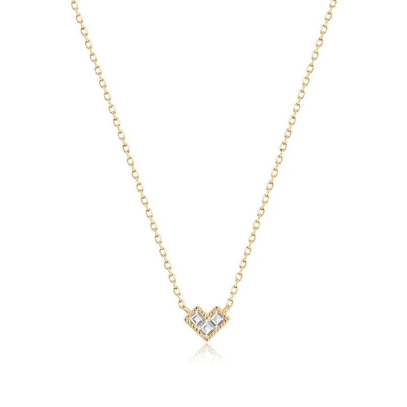 Layered necklace for women-14K Yellow Gold Three Stone White Sapphire Necklace by Aurelie Gi