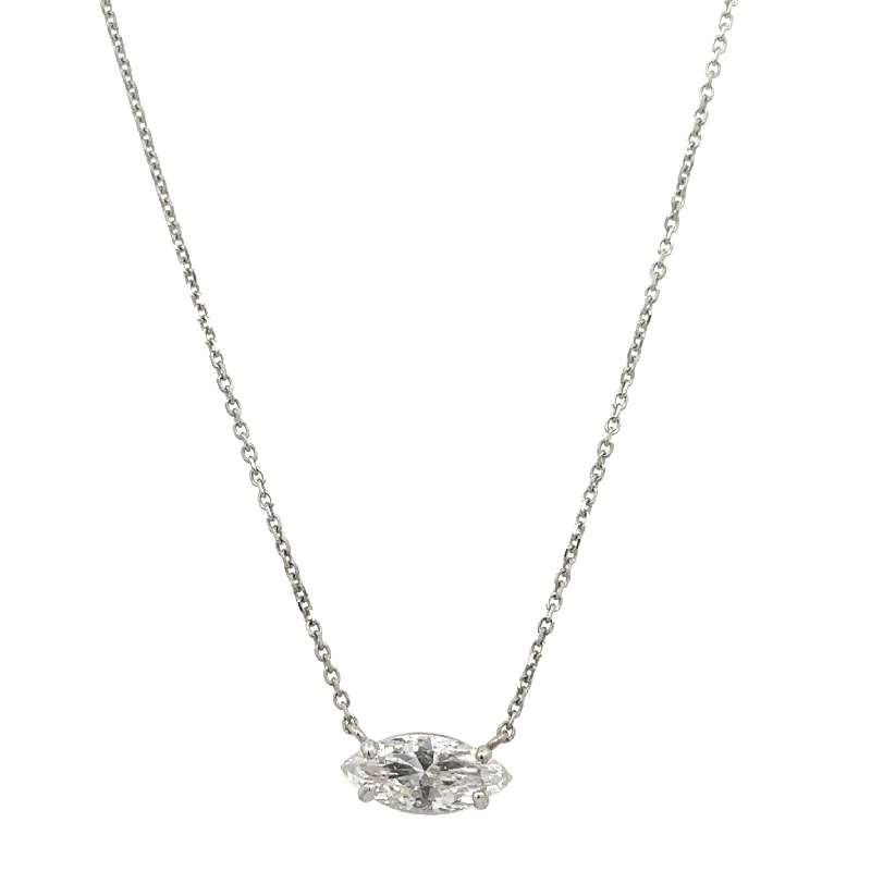 Birthday gift necklace for women-Marquise Cut Diamond Solitaire Necklace in White Gold