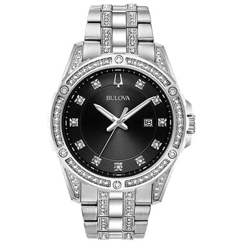 Stainless steel wristwatches-Bulova  Box Set Bul Crystal Mens Stainless Steel