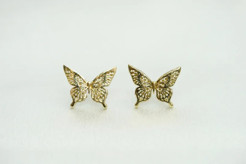 Gold stud earrings for women-14k Butterfly Earrings