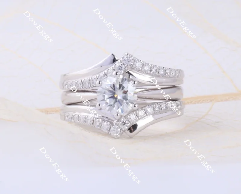 Minimalist ring for women-doveggs round moissanite/lab diamond bridal set (2 rings)