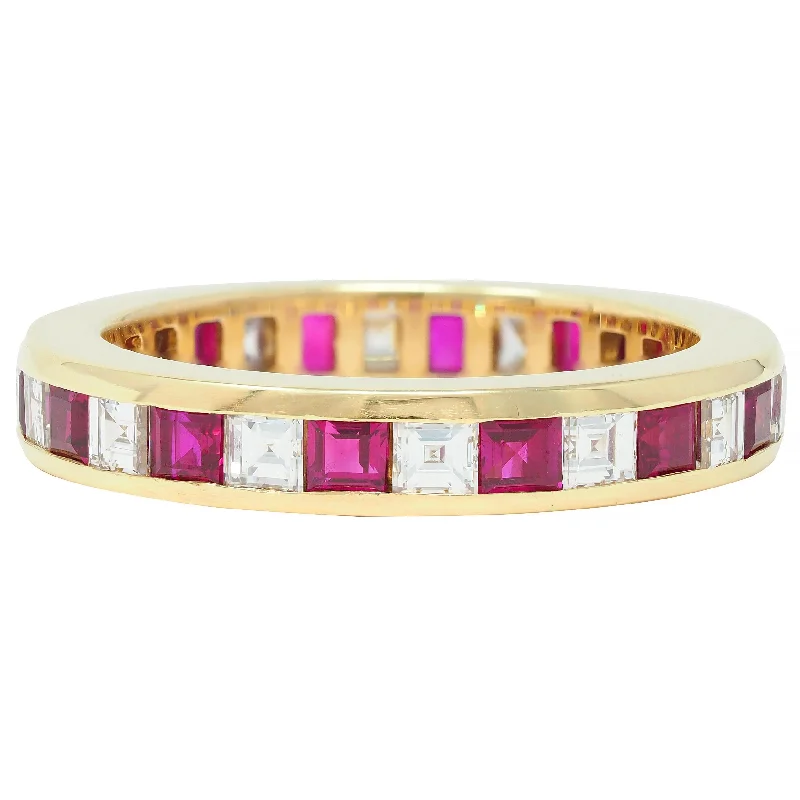 Bangle ring for women-Tiffany & Co. 1.94 CTW Step Cut Diamond Ruby 18 Karat Yellow Gold Vintage Eternity Channel Band Ring