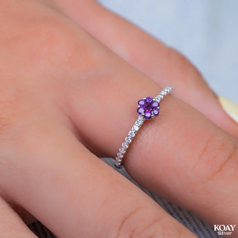 Diamond cluster ring for women-Zircon (097) Purple Ring