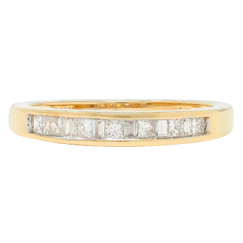 Statement ring for women-Contemporary 0.44 CTW Princess Cut Diamond 14 Karat Yellow Gold Band Ring