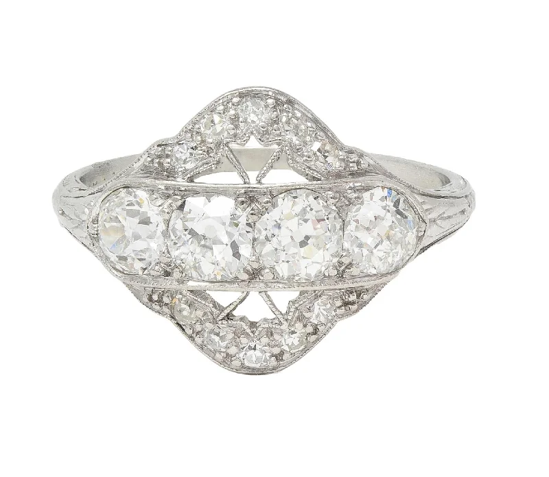 Stylish ring for women-Art Deco 1.12 CTW Old European Diamond Platinum Floral Vintage Dinner Ring