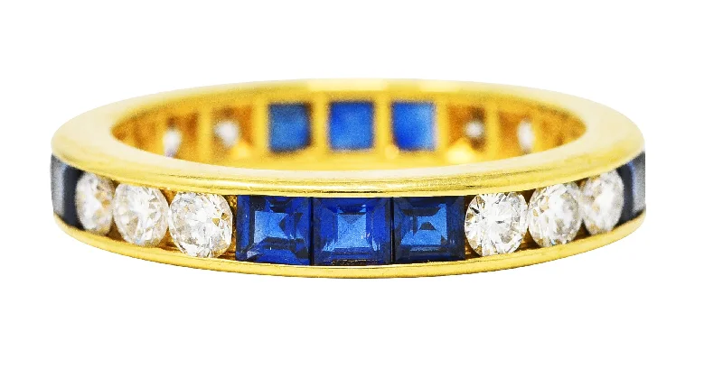 Designer ring for women-3.00 CTW Diamond Sapphire 18 Karat Yellow Gold Eternity Channel Band Ring