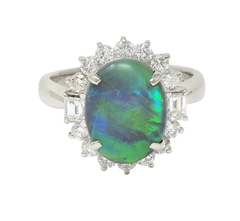 Opal ring for women-Contemporary 0.86 CTW Diamond Opal Platinum Halo Cluster Ring