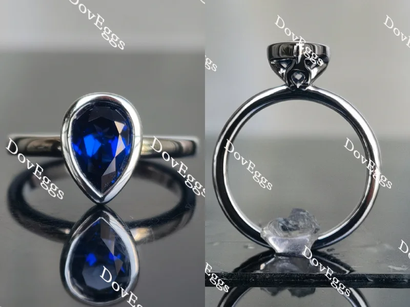 Thin band ring for women-Wendyann's bezel setting pear solitaire intense royal blue sapphire ring