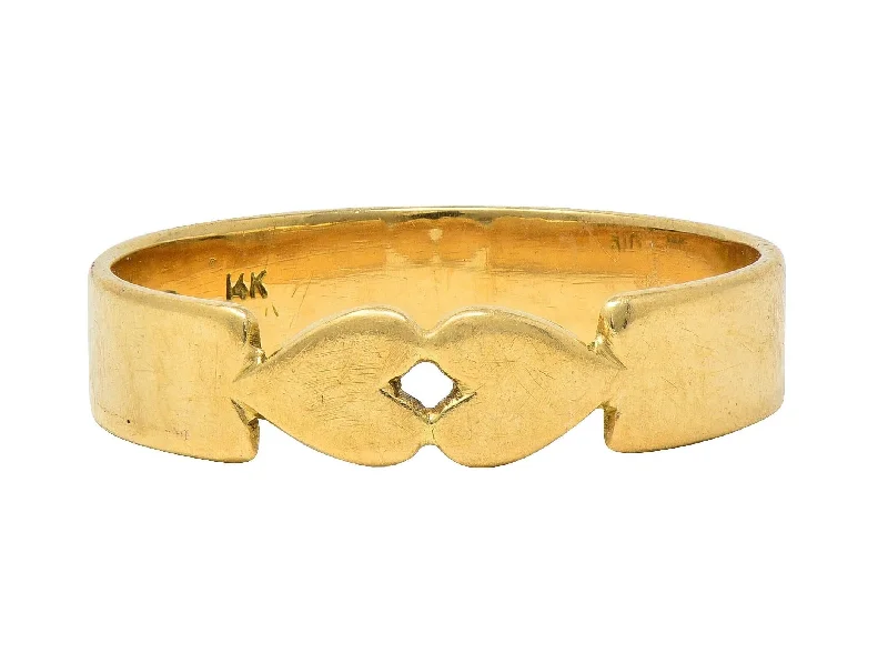 Oval ring for women-1940's Vintage 14 Karat Yellow Gold Double Heart Band Ring