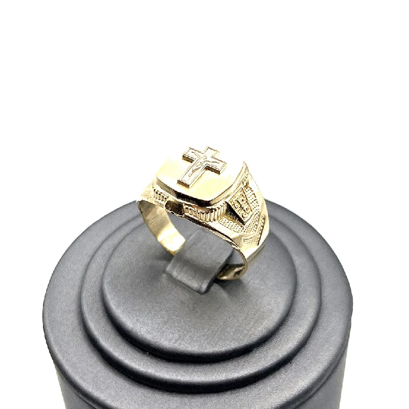 Wide band ring for women-10KT CROSS RING