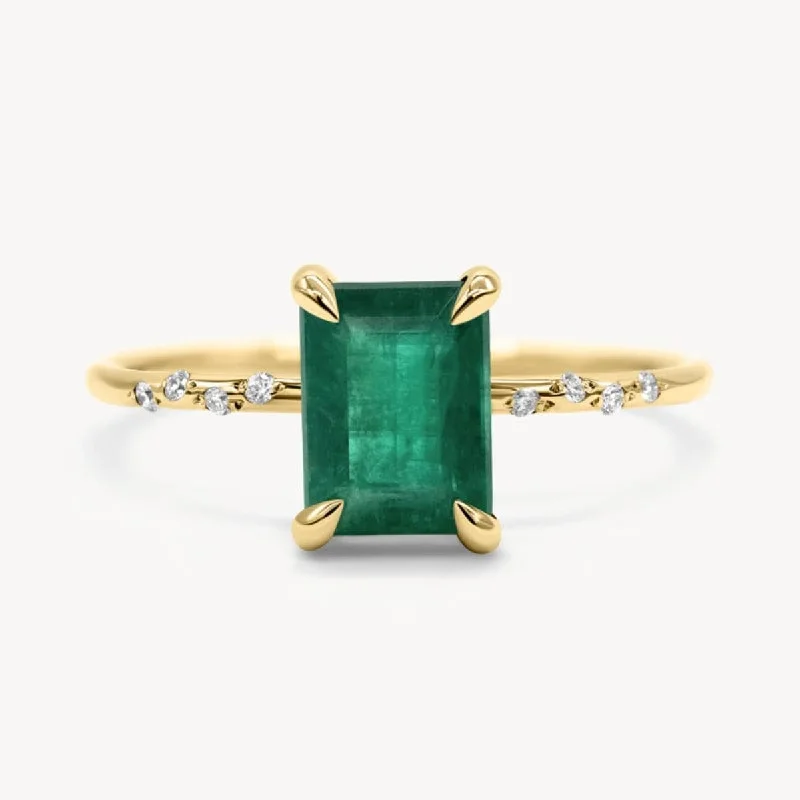 Gold gemstone ring for women-Large Starry Emerald Ring