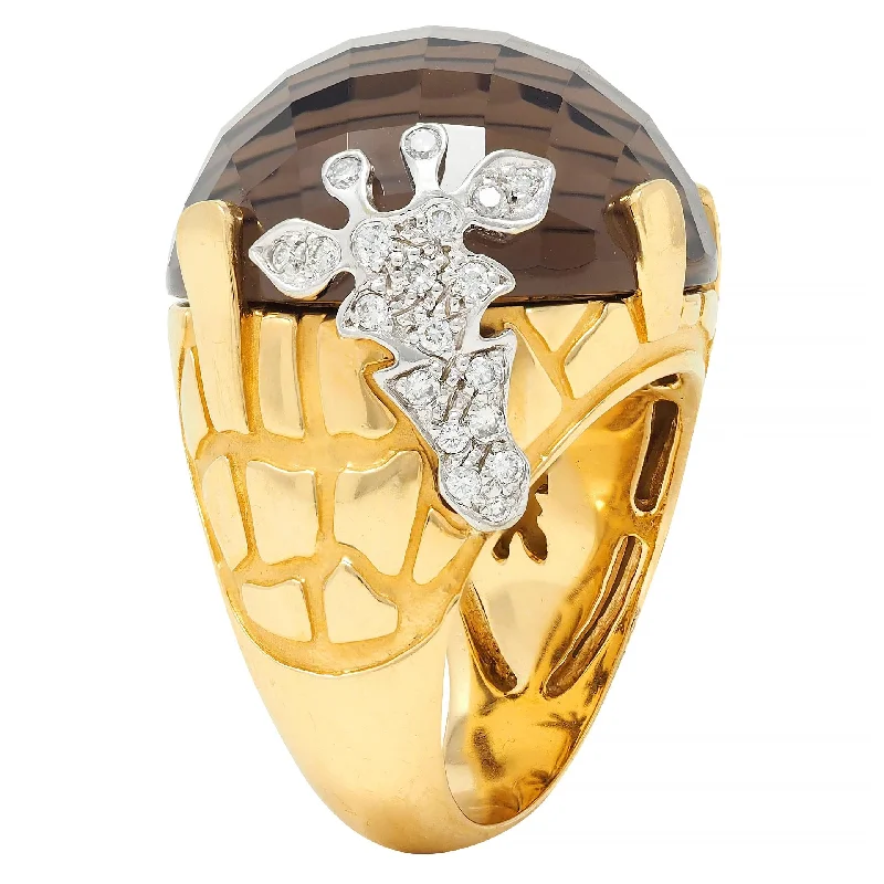 Gothic ring for women-Carrera y Carrera Diamond Smoky Quartz 18 Karat Two-Tone Gold Giraffe Cocktail Ring